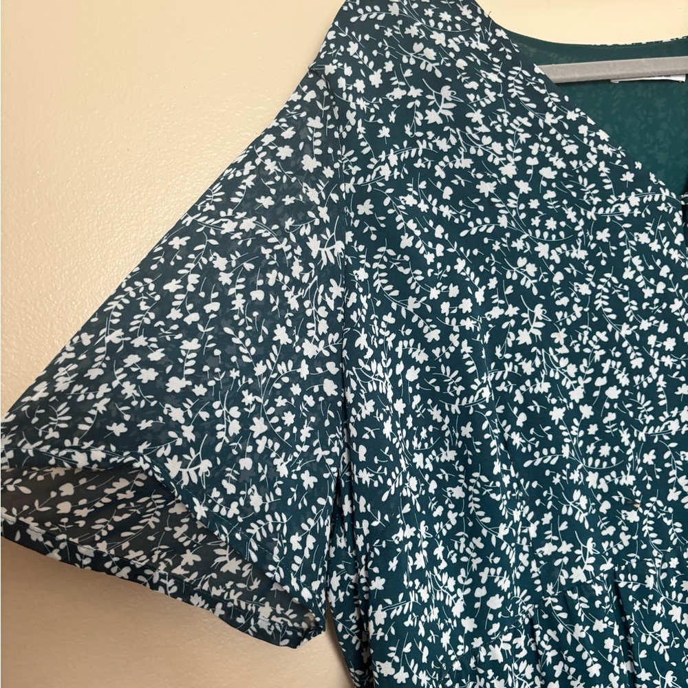 Mango Teal and White Floral Mini Dress